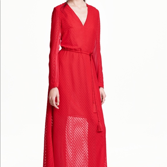 h&m red chiffon dress